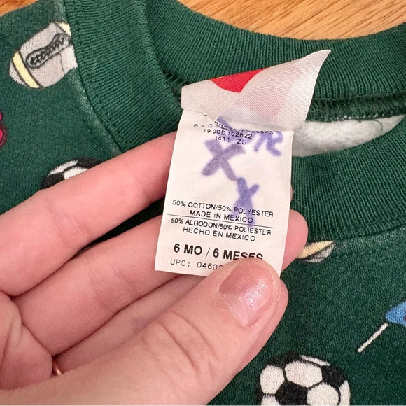 Vintage Kids Hanes Green Sports Print Crewneck Sweatshirt Size 6 Months - Picture 4 of 5